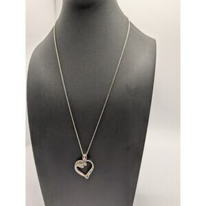 Sterling Silver Heart Pendant Necklace 18 Inch Marcasite Stones